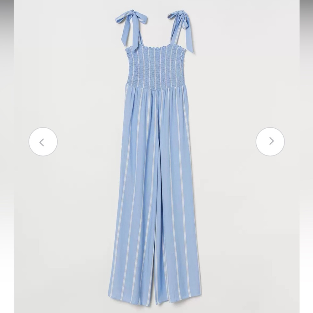 H&M Women Blue and White Striped Jumpsuit with smocking size 4